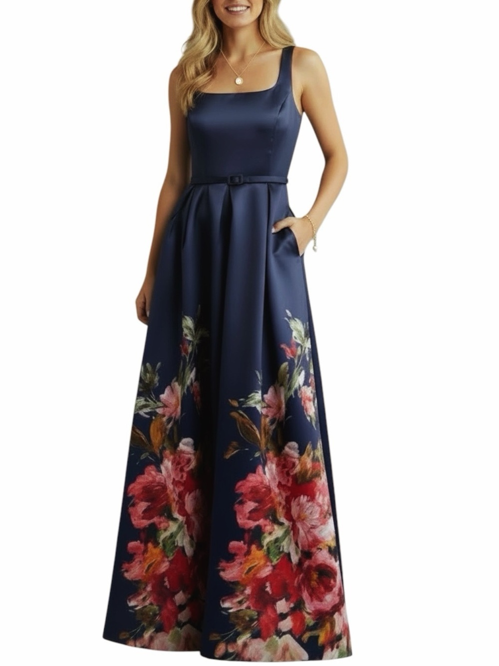 NWT JULIA JORDAN Sleeveless Square Neckline Sweeping Floral Dress Gown Size 6